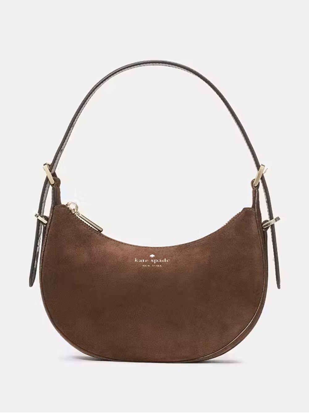 ♠️Kate Spade Nova Suede Small Crescent Shoulder Bag, Hot Fudge Brown NWT KM693